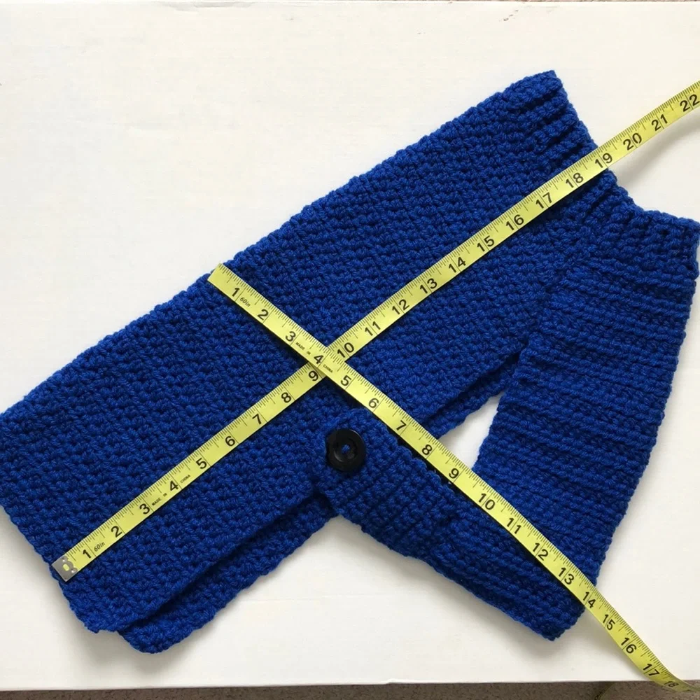 Handmade Crochet Dog sweater & Hat Blue Yellow